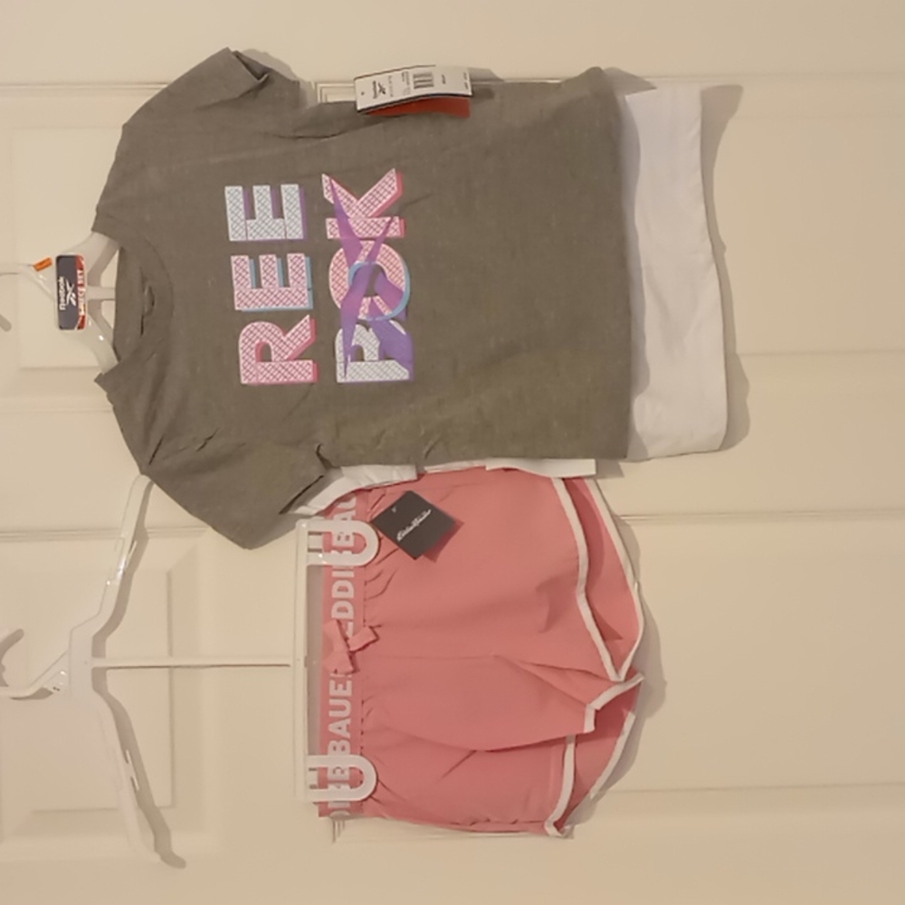 Eddie Bauer Girls Trail Active shorts & 2 Reebok tee shirts NWT Size 7
